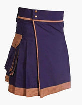 BROWN PIPING IN A MODERN PURPLE UTILITY KILT - Scottish Kilt Jacket™ USA-UK